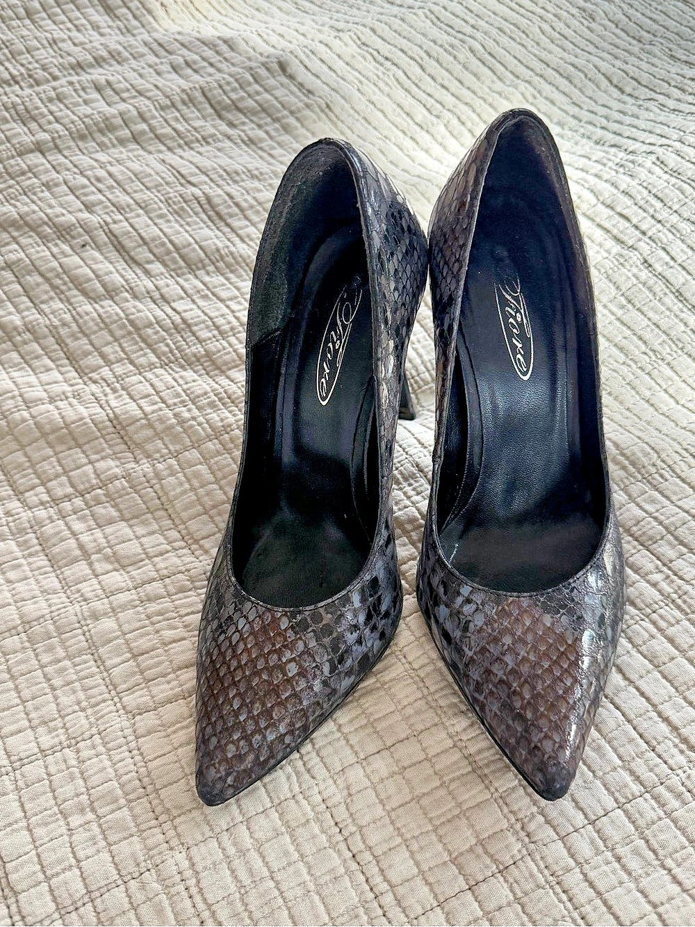 Fiore Pointed Toe Animal Print Heels in Black